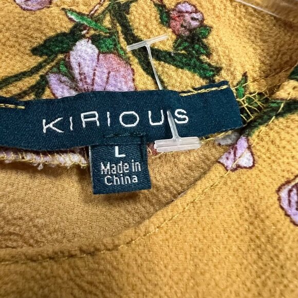 Kirious Women's Floral Cut Out Neck Top Mustard/Multi Short Ruffle Sleeve Large - Picture 8 of 9